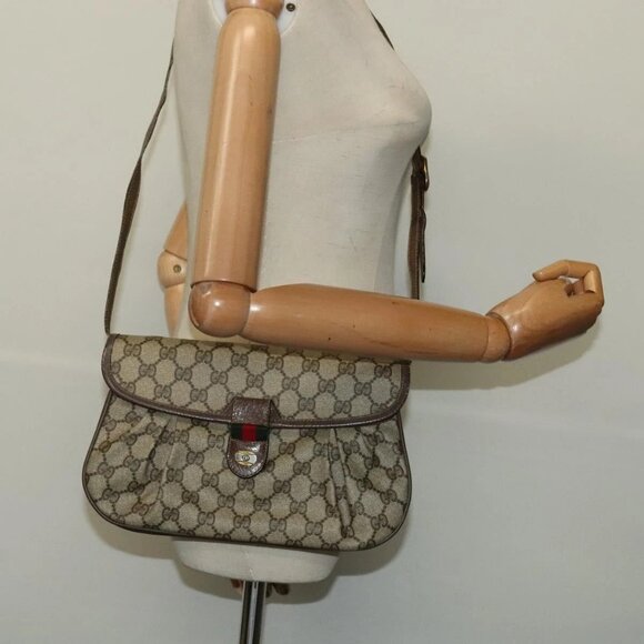 GUCCI GG Supreme Web Sherry Line Bag PVC Beige Gold - Picture 1 of 16
